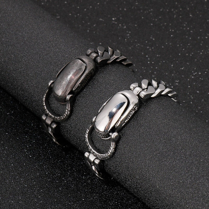 Kalen Vintage Boiled Black Stainless Steel Chain Men's Bracelet Punk High Quality Smooth Lock Link.