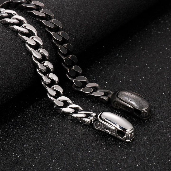 Kalen Vintage Boiled Black Stainless Steel Chain Men's Bracelet Punk High Quality Smooth Lock Link.