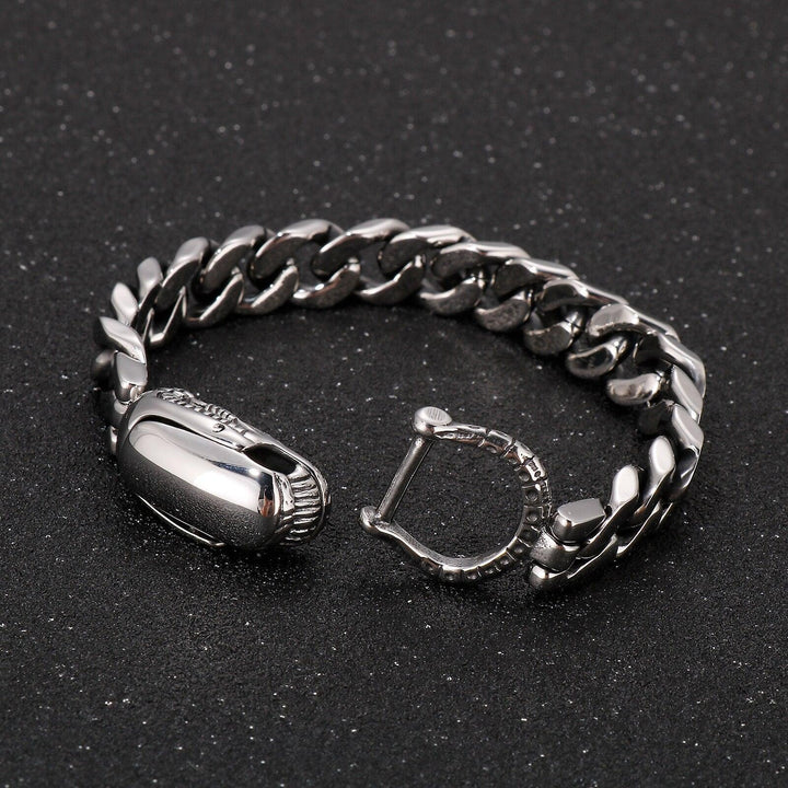 Kalen Vintage Boiled Black Stainless Steel Chain Men's Bracelet Punk High Quality Smooth Lock Link.