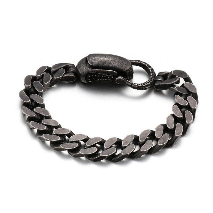 Kalen Vintage Boiled Black Stainless Steel Chain Men's Bracelet Punk High Quality Smooth Lock Link.