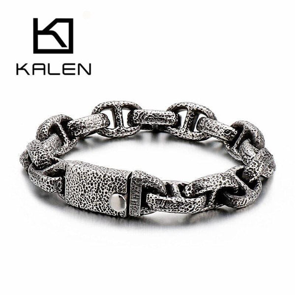 KALEN Vintage Box Chain Bracelet Men 24cm Stainless Steel Retro Matte Chain Boho Armband Jewellry Pulseira Masculina Accessories.