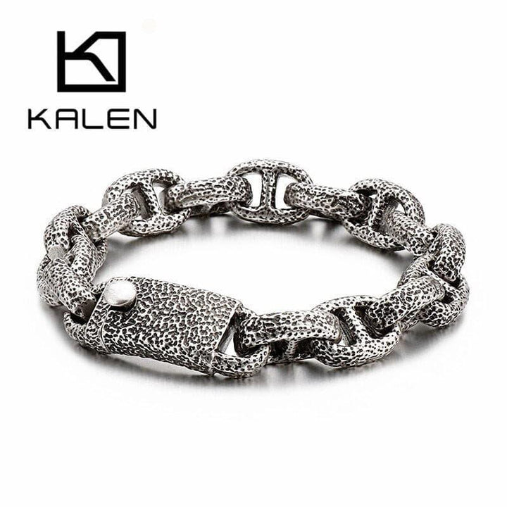 KALEN Vintage Box Chain Bracelet Men 24cm Stainless Steel Retro Matte Chain Boho Armband Jewellry Pulseira Masculina Accessories.