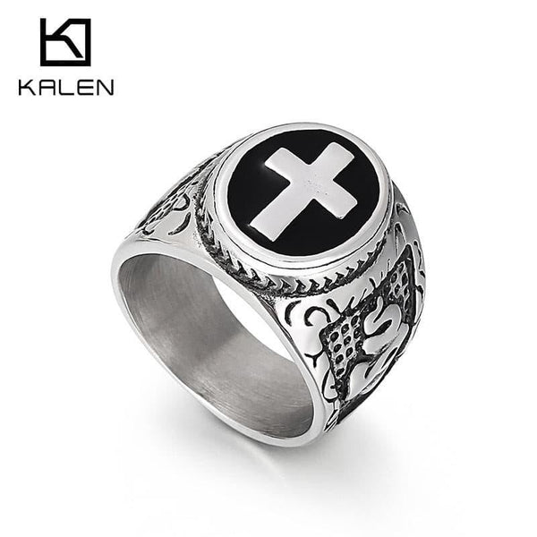 Kalen Vintage Cross pattern Power Ring Men's Stainless Steel Charm Punk Rings Jewelry Wholesale.