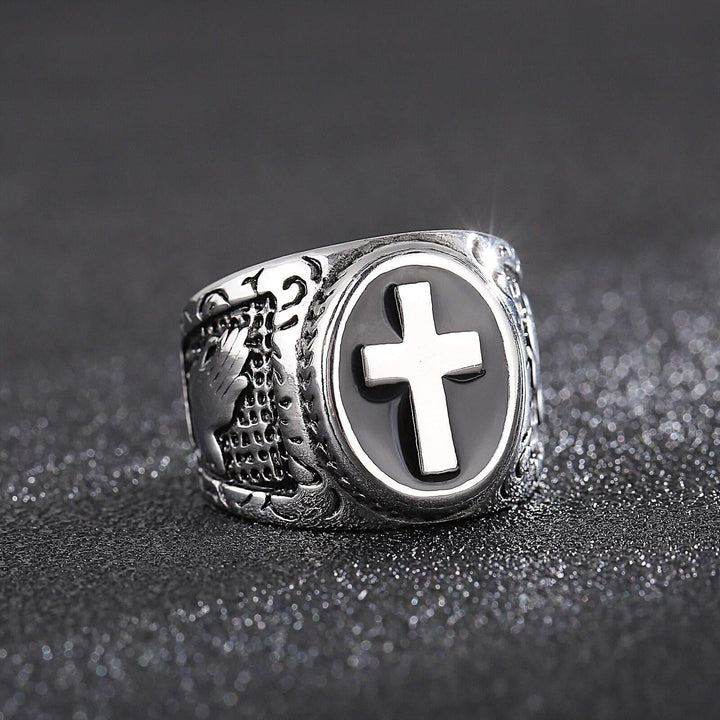 Kalen Vintage Cross pattern Power Ring Men's Stainless Steel Charm Punk Rings Jewelry Wholesale.