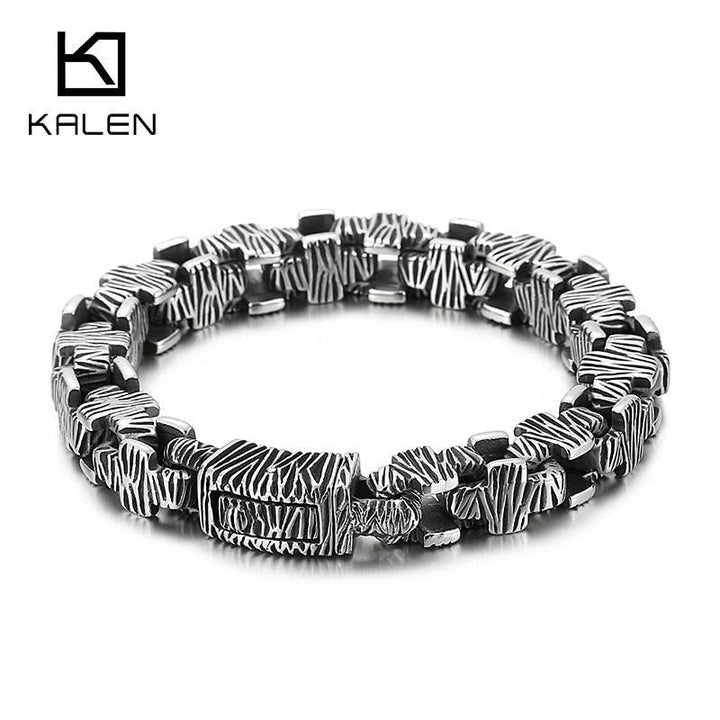 Kalen Vintage Cross Texture 316L Stainless Steel Men's Charm Bracelet Holiday Gift Jewelry.