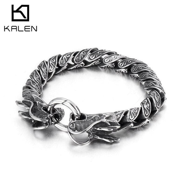 Kalen Vintage Cuban Chain Dragon Bracelet Accessories Totem Men's Stainless Steel Bracelet.