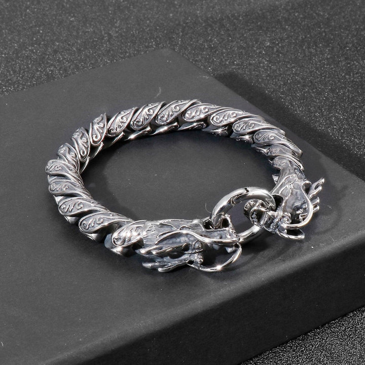 Kalen Vintage Cuban Chain Dragon Bracelet Accessories Totem Men's Stainless Steel Bracelet.