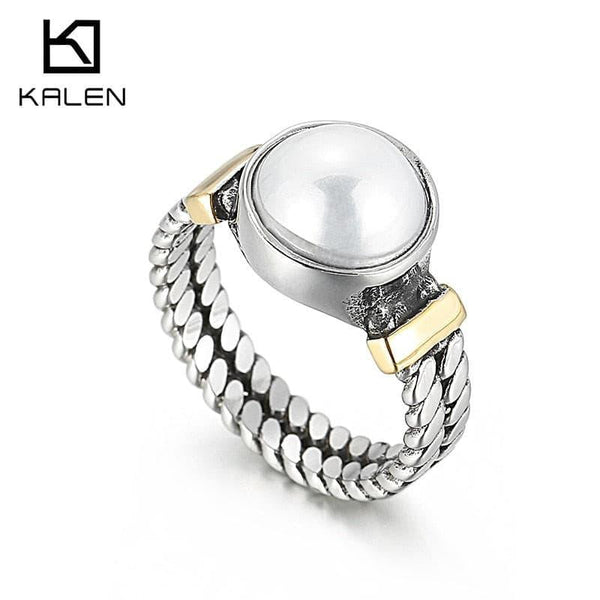 Kalen Vintage Cuban Link Rings For Women Stainless Steel Shell Ring Face Geometric Finger Ring Bijoux Femme Girls Party Ring.
