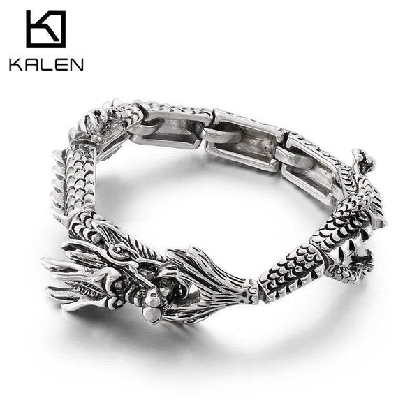 Kalen Vintage Dragon Bracelet Steel Color  High Quality Punk Style Accessories Men's Bangles.