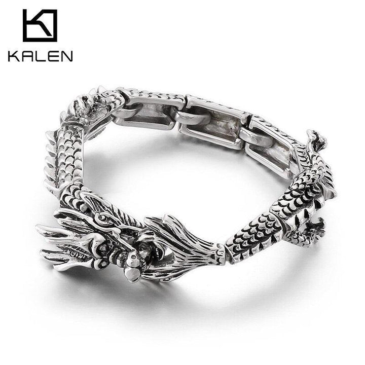 Kalen Vintage Dragon Bracelet Steel Color  High Quality Punk Style Accessories Men's Bangles.