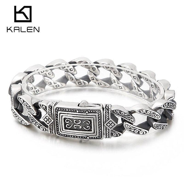 Kalen Vintage Engraved Stainless Steel Punk Bracelet Stainless Steel Men's Chain Geometry Jewelry Punk.