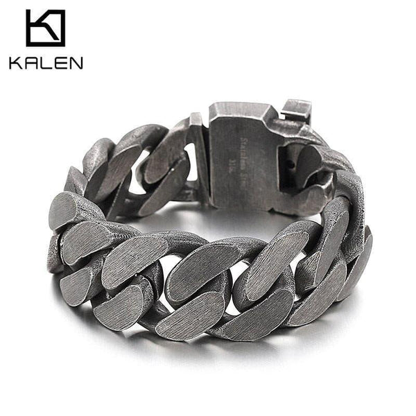 KALEN Vintage Heavy Men's Stainless Steel Bracelet Matte Wide Hand Wrist Chain Jewelry 3 Colors.
