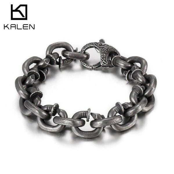 Kalen Vintage Lock Chain Cuban Link Men's Boiled Black Stainless Steel Bracelet Jewelry.