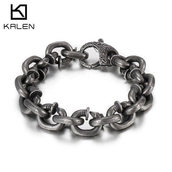 Kalen Vintage Lock Chain Cuban Link Men's Boiled Black Stainless Steel Bracelet Jewelry.