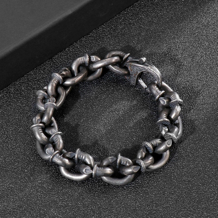 Kalen Vintage Lock Chain Cuban Link Men's Boiled Black Stainless Steel Bracelet Jewelry.