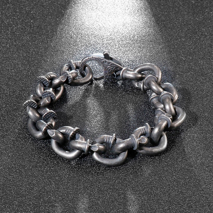 Kalen Vintage Lock Chain Cuban Link Men's Boiled Black Stainless Steel Bracelet Jewelry.