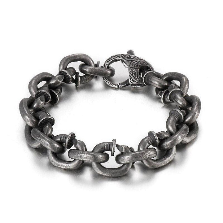 Kalen Vintage Lock Chain Cuban Link Men's Boiled Black Stainless Steel Bracelet Jewelry.