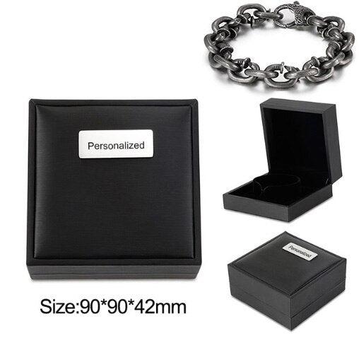 Kalen Vintage Lock Chain Cuban Link Men's Boiled Black Stainless Steel Bracelet Jewelry.