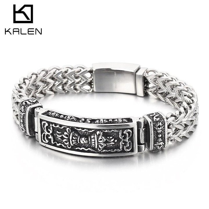 KALEN Vintage Mystic Symbols 21cm Woven Homme Bracelet  Stainless Steel Men's Mesh Chain Bracelets Jewelry.