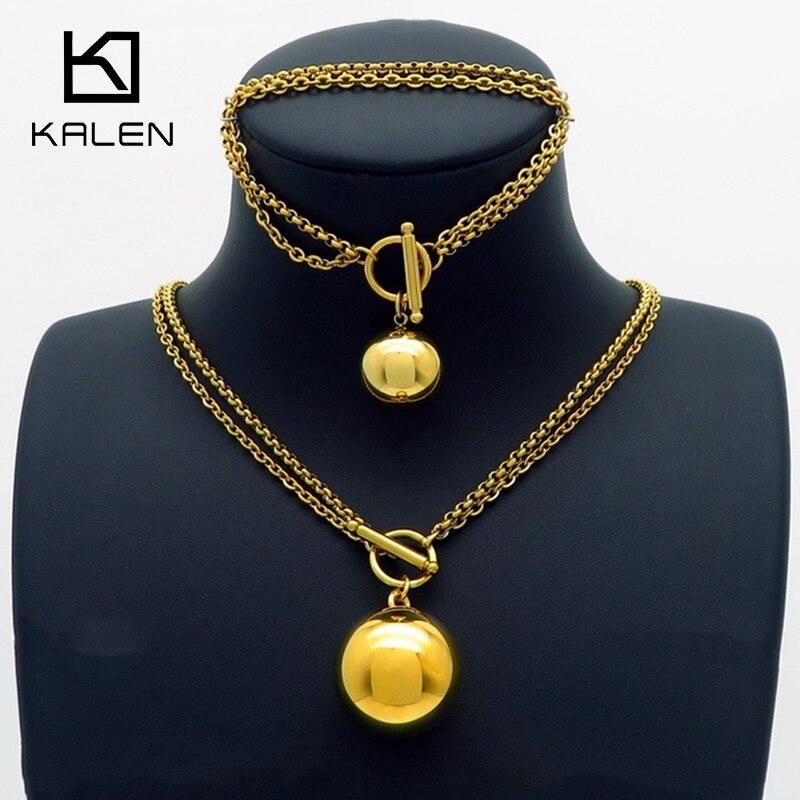 KALEN Vintage Party Jewelry Sets Large Bead Stainless Steel Jewelry Set Chain Women's Neck and Bracelets Chain.