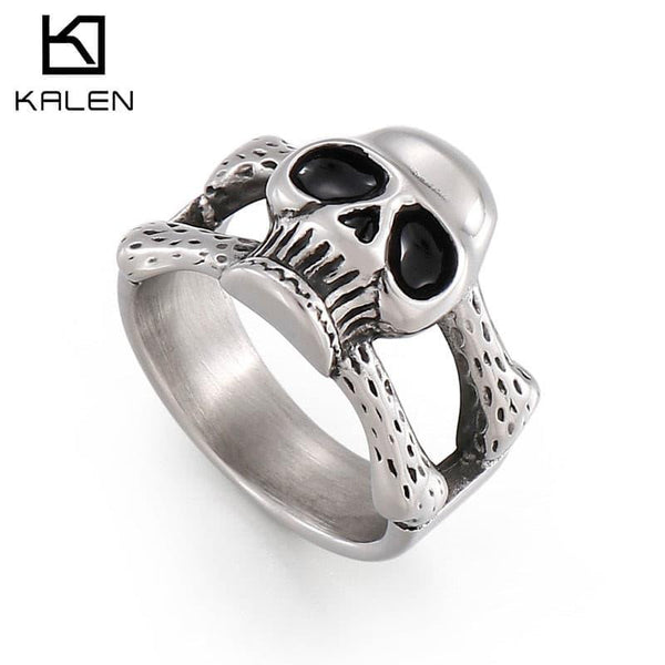 Kalen vintage Skull Bone Stainless Steel Ring For Men 16mm Wide Punk Ring Jewelry.