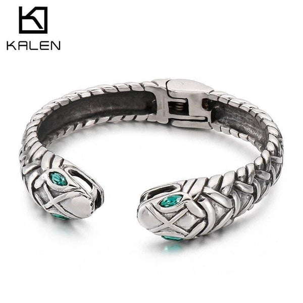 Kalen Vintage Snake Open Bangles High Quality Stainless Steel Punk Bracelet Heavy Metal Rock Party.