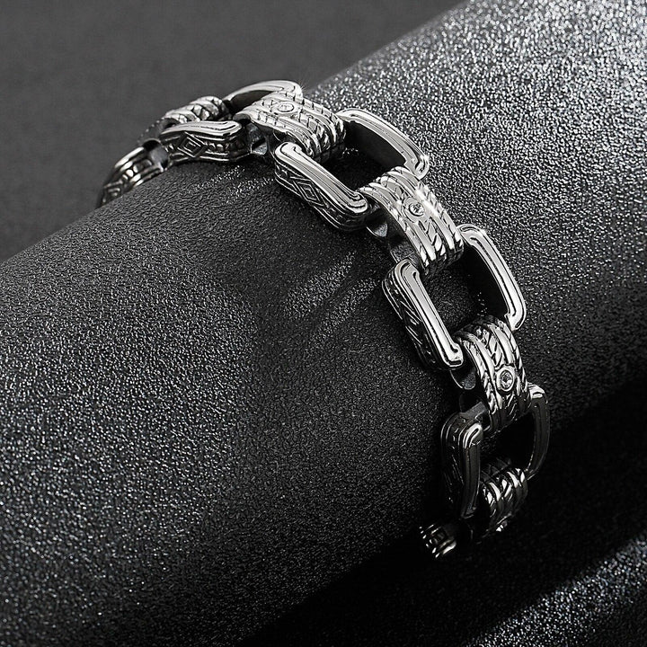 Kalen Vintage Square Chain Carved Mysterious Totem Men's Stainless Steel Charm Jewelry.