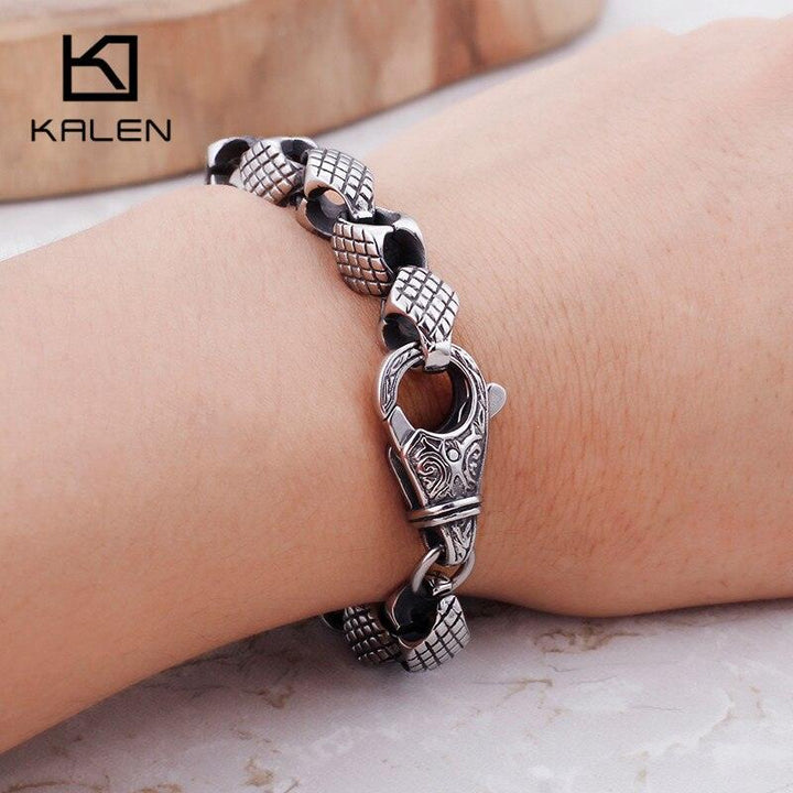 KALEN Vintage Stainless Steel Snake Chain Linking Bracelets Men 22cm Metal   Link Chain Armband Jewelry.