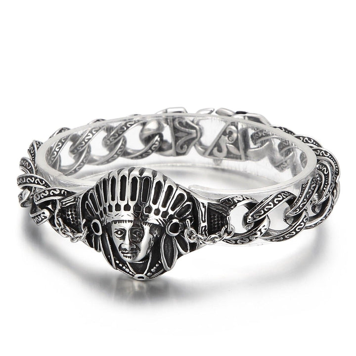 Kalen Vintage Tiger Bracelet Engraved Wristband Men's Stainless Steel Jewelry Charm Chain Punk Gothic Unique Accessories Gift.