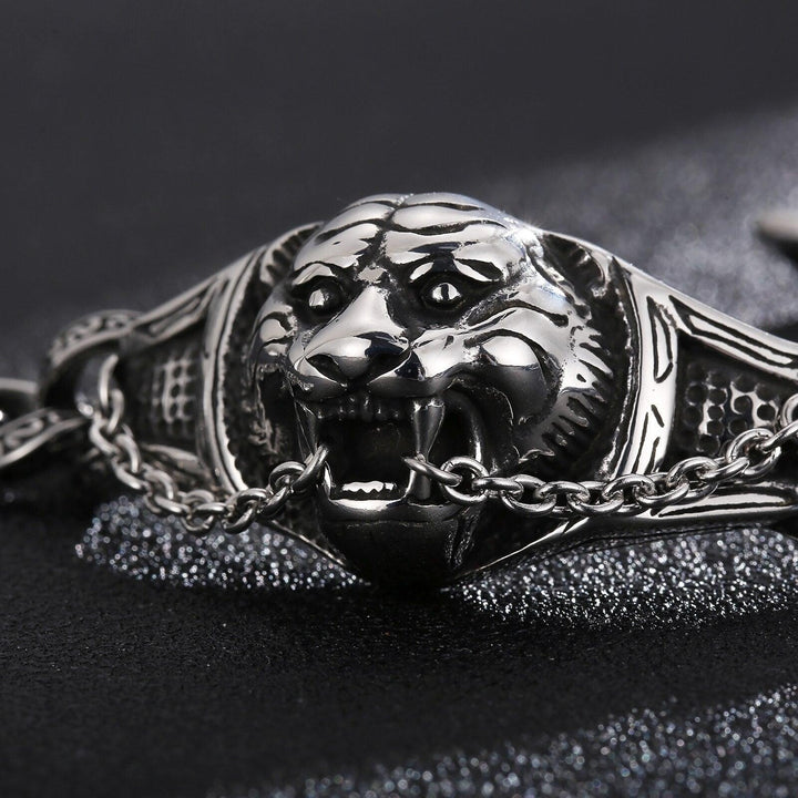 Kalen Vintage Tiger Bracelet Engraved Wristband Men's Stainless Steel Jewelry Charm Chain Punk Gothic Unique Accessories Gift.