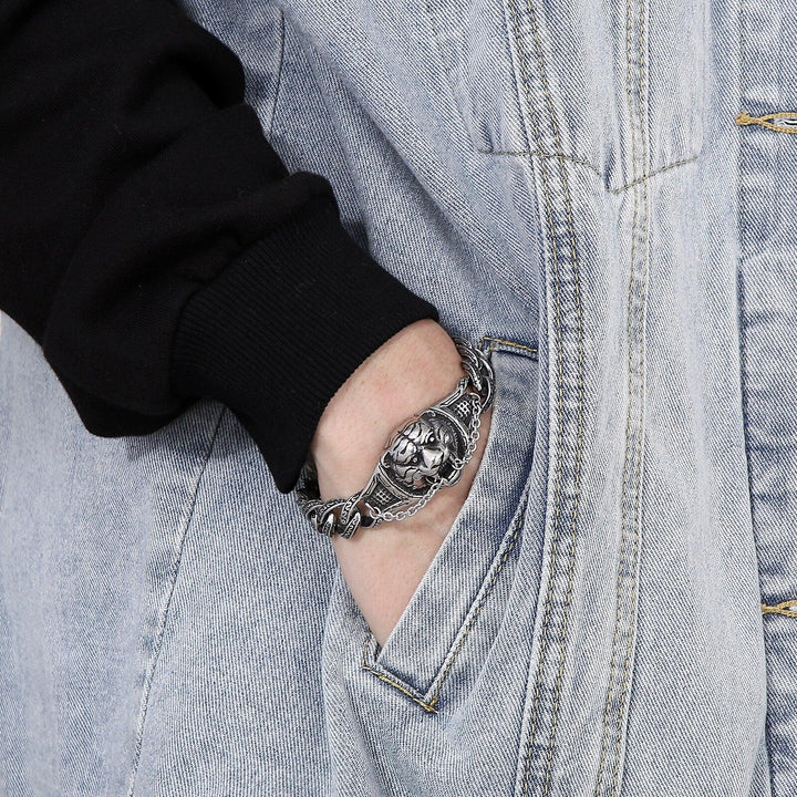 Kalen Vintage Tiger Bracelet Engraved Wristband Men's Stainless Steel Jewelry Charm Chain Punk Gothic Unique Accessories Gift.