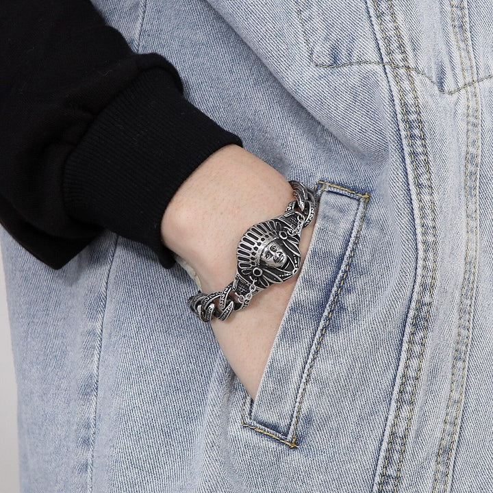 Kalen Vintage Tiger Bracelet Engraved Wristband Men's Stainless Steel Jewelry Charm Chain Punk Gothic Unique Accessories Gift.