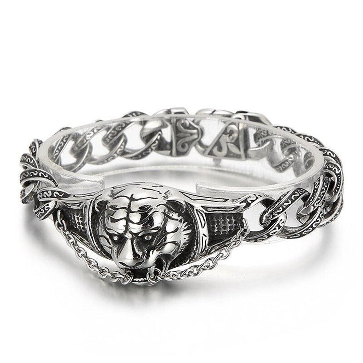 Kalen Vintage Tiger Bracelet Engraved Wristband Men's Stainless Steel Jewelry Charm Chain Punk Gothic Unique Accessories Gift.