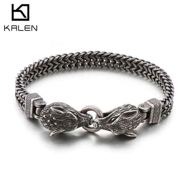 Kalen Vintage Viking Wolf 8/12mm Men's Stainless Steel Charm Bracelet Punk Animal Jewelry.