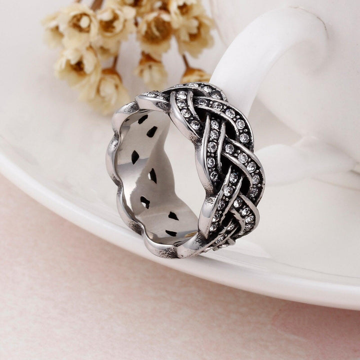 Kalen Vintage Weave Twist Ring for Women Silver Color Cross Stainless Steel Ring With Cubic Zirconia Party Jewelry.