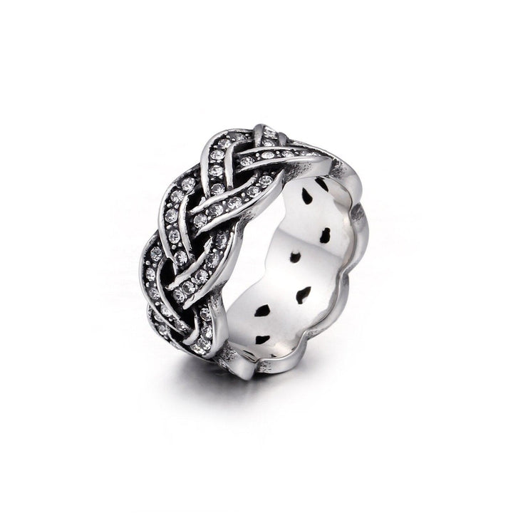 Kalen Vintage Weave Twist Ring for Women Silver Color Cross Stainless Steel Ring With Cubic Zirconia Party Jewelry.