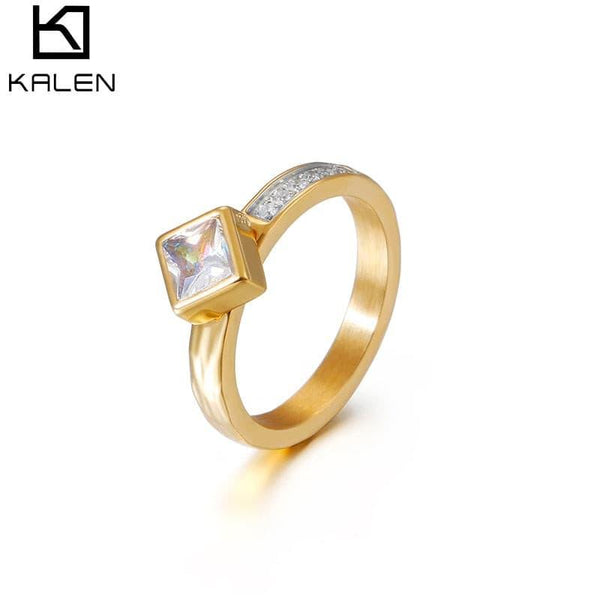 Kalen Wedding Bands Women Rings Stainless Steel &amp; Square Zircon Smooth Rings For Women Gold &amp; Color Engagement Jewelry Gifts.