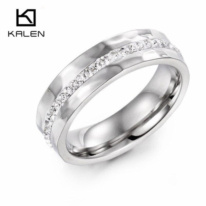 Kalen Wedding Rings Jewelry Stainless Steel Bulgaria Gold Color Couples Promise Rings Women Crystal Love Bang Engagement Rings.