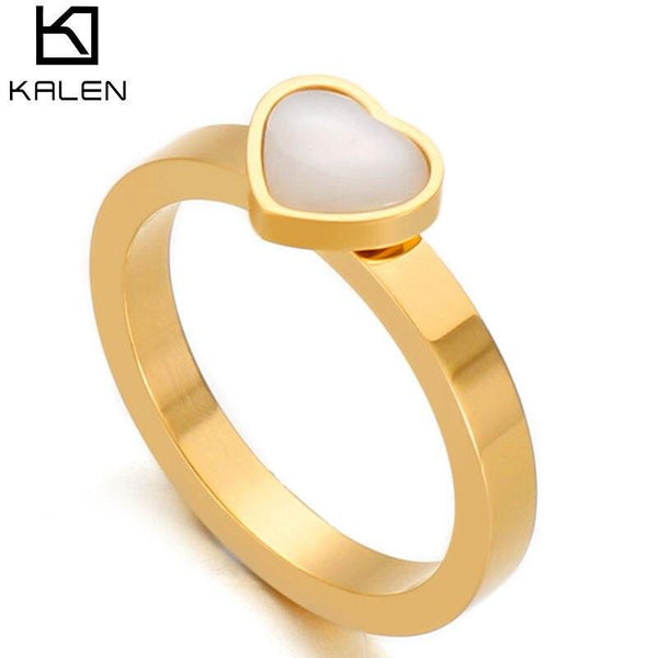 Kalen White Tiger's Eye Stone Ring Trendy Stacked Stainless Steel Rings Cute Heart Ring Wonderful Choice for Women Jewelry.