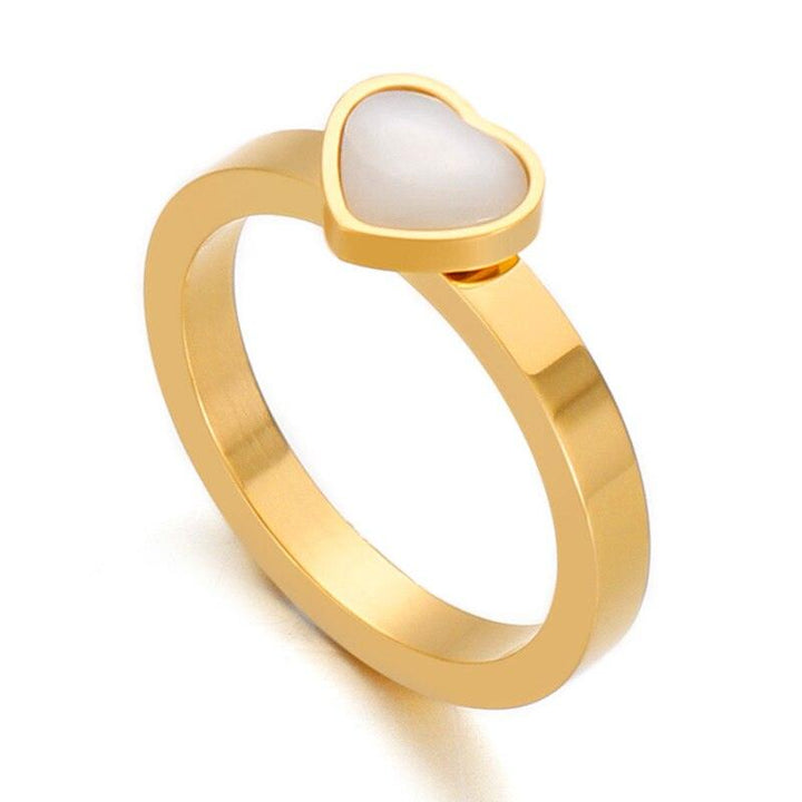 Kalen White Tiger's Eye Stone Ring Trendy Stacked Stainless Steel Rings Cute Heart Ring Wonderful Choice for Women Jewelry.