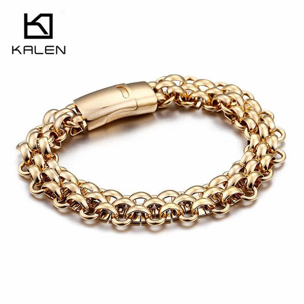 KALEN Wholesale Stainless Steel Chain Link Bracelets Men Fashion Male 22cm Magnetic Hand Chain Bracelets Jewelry.