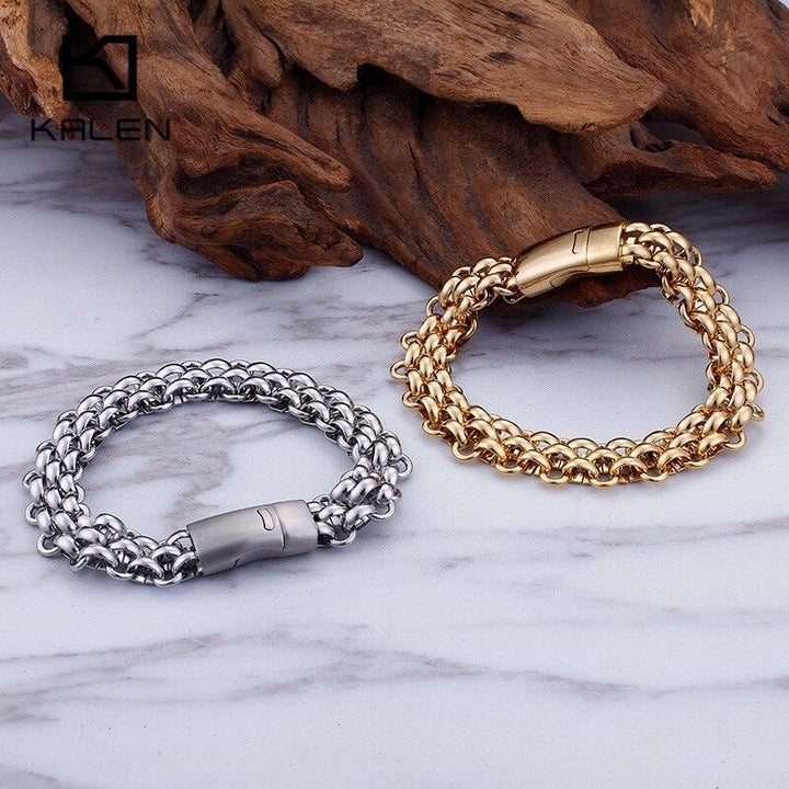 KALEN Wholesale Stainless Steel Chain Link Bracelets Men Fashion Male 22cm Magnetic Hand Chain Bracelets Jewelry.