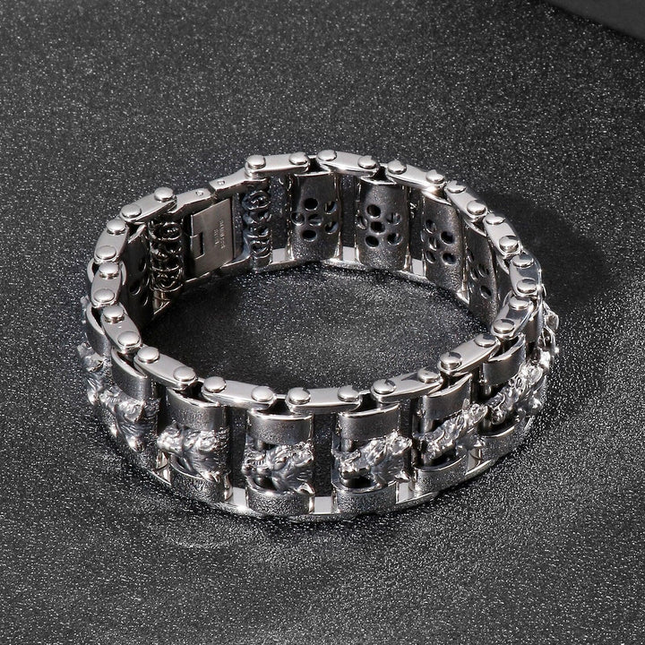 Kalen Trend Wolf Head Wide Bracelet Mechanical Chain High Quality Men's Stainless Steel Bracelets.