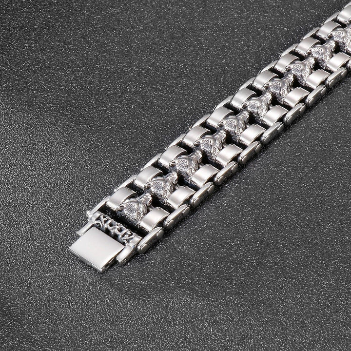 Kalen Trend Wolf Head Wide Bracelet Mechanical Chain High Quality Men's Stainless Steel Bracelets.