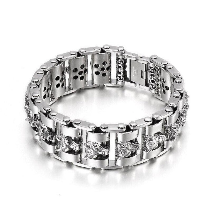 Kalen Trend Wolf Head Wide Bracelet Mechanical Chain High Quality Men's Stainless Steel Bracelets.