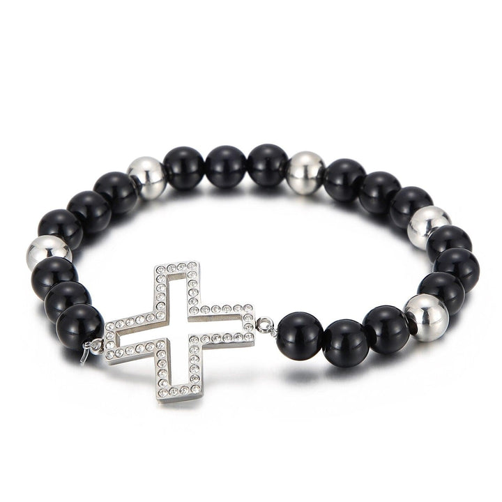 Kalen Women Glue Beads Cross Bracelets Meditation Prayer Bead Bracelet Women Stainless Steel Yoga Jewelry.