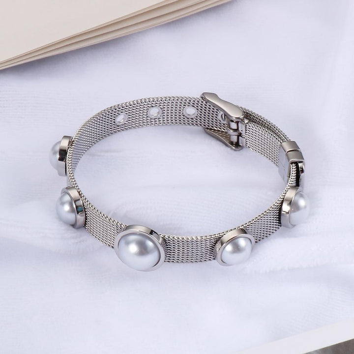 KALEN Women's Fashionable Shell Beads Design Elegant Stainless Steel Charm Strap Buckle Bracelets Gift For Female.