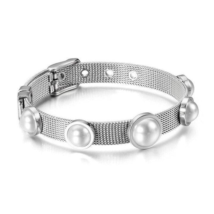 KALEN Women's Fashionable Shell Beads Design Elegant Stainless Steel Charm Strap Buckle Bracelets Gift For Female.