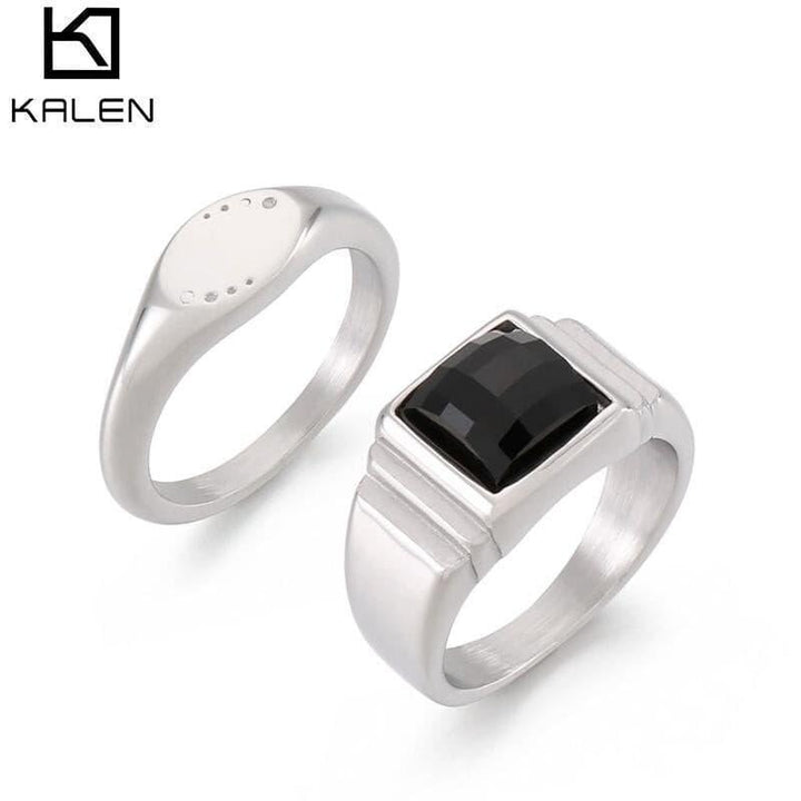 KALEN Women Smooth Black Crystal Square Ring Stainless Steel Cubic Zircon Ring For Women Party Girl Wedding Jewelry.