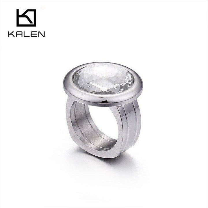 Kalen Women Stainless Steel Gold Color Rings Champagne Glass Cut Stone 6MM Width Finger Rings Fit Formal Party Accessories.